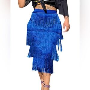 Women's Fringe Tiered Bodycon Pencil Midi Skirt